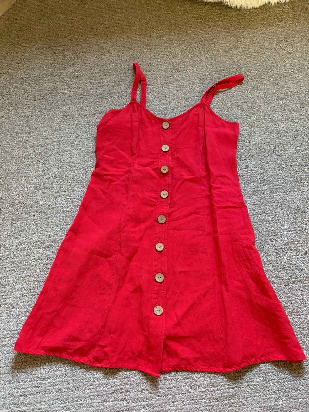 Express Bright Red Button-Front Spaghetti Strap Dress